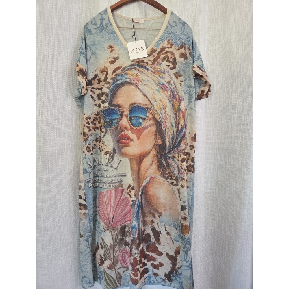 NOS Paris Tunic Graphic Dress Swimsuit Cover Leopard Glitter Live, Laugh, Love